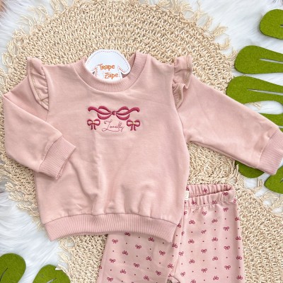 Conj. Casaco Lovelly e Calça Legging Lacinhos - Rose